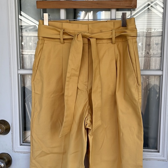 Ann Taylor Petite Mustard Belted Pocketed Pants, 4P - Picture 4 of 11